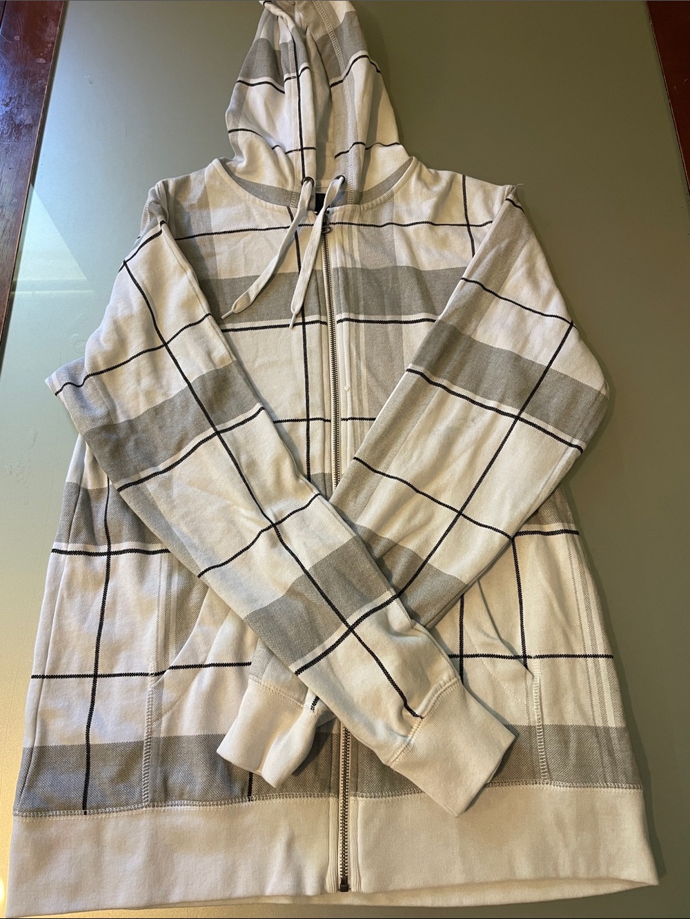 Source Unknown Cream and Gray Plaid Zip Hoodie